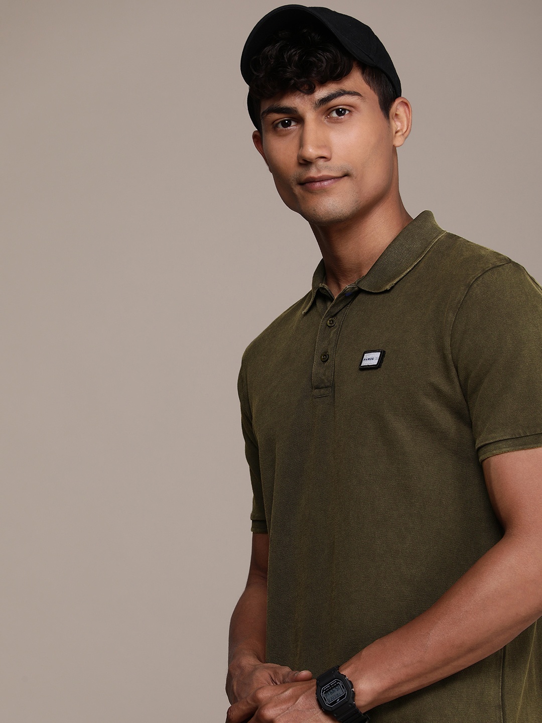 

FORCE IX Men Solid Polo Collar Pure Cotton T-shirt, Olive