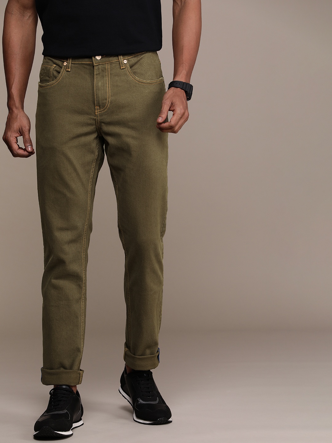 

FORCE IX Men Slim Fit Mid-Rise Stretchable Jeans, Olive