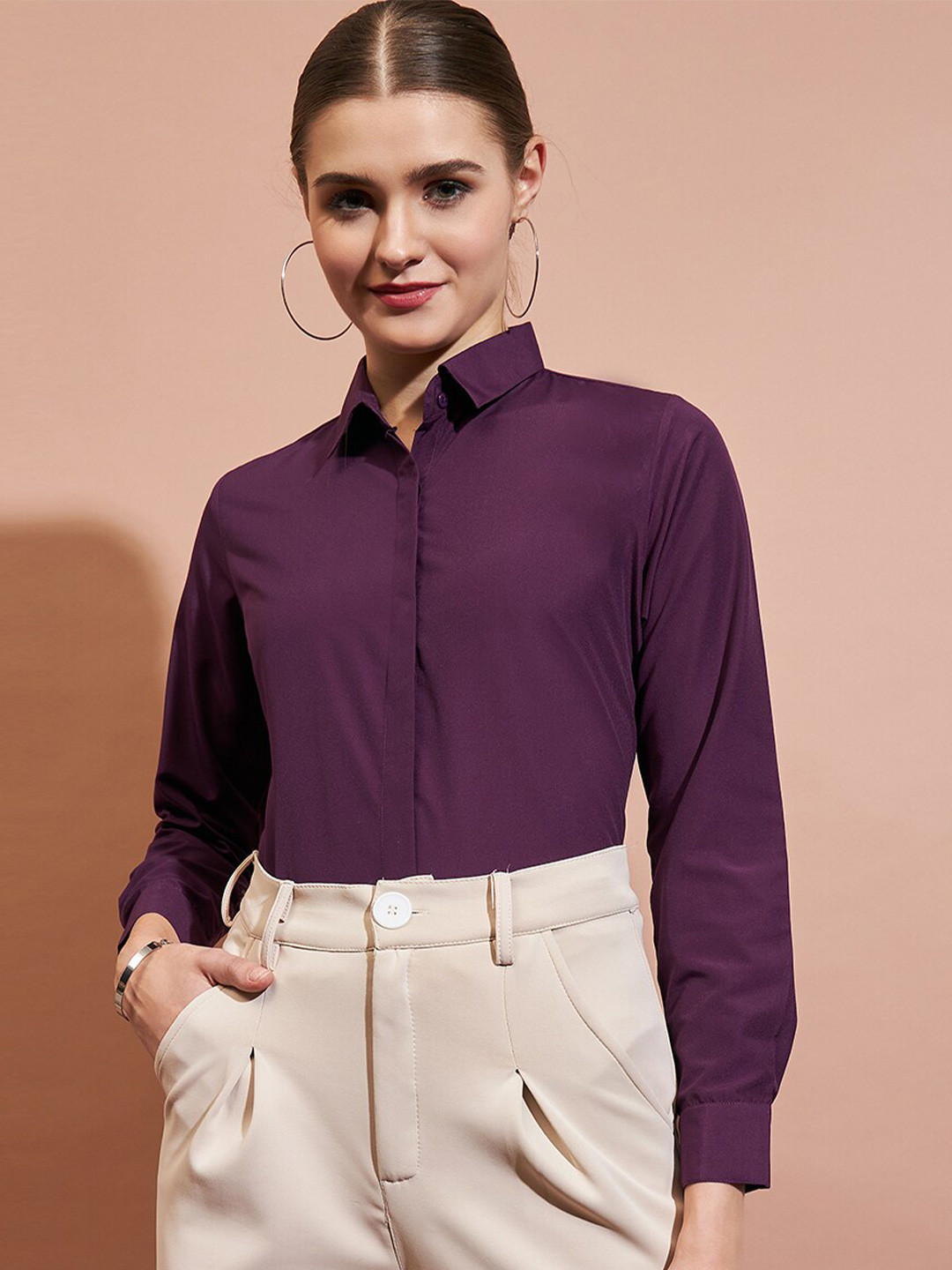 

DressBerry Slim Fit Spread Collar Casual Shirt, Purple