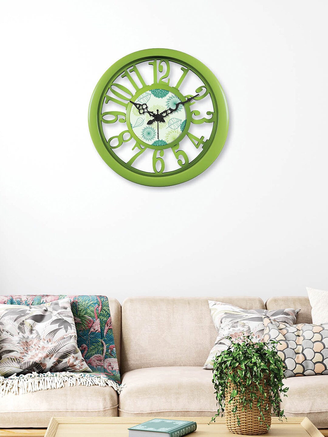 

RANDOM Green & White Printed Round Shape Contemporary Wall Clock