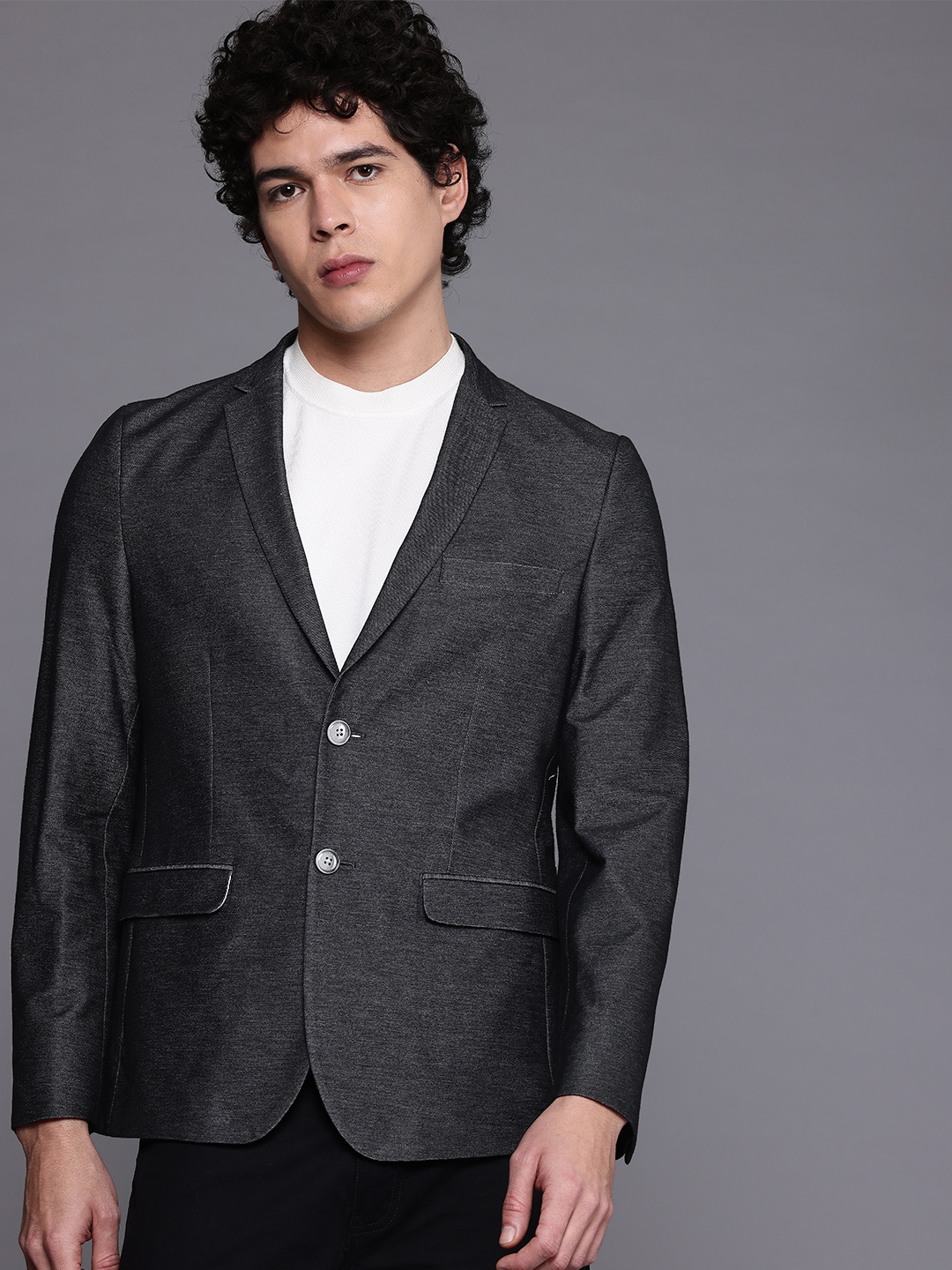 

Louis Philippe Sport Notched Lapel Single-Breasted Super Slim Fit Blazer, Charcoal