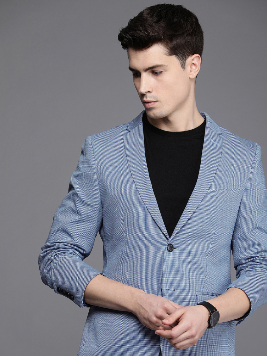 

Louis Philippe Sport Self Design Super Slim Fit Single-Breasted Semiformal Blazer, Blue