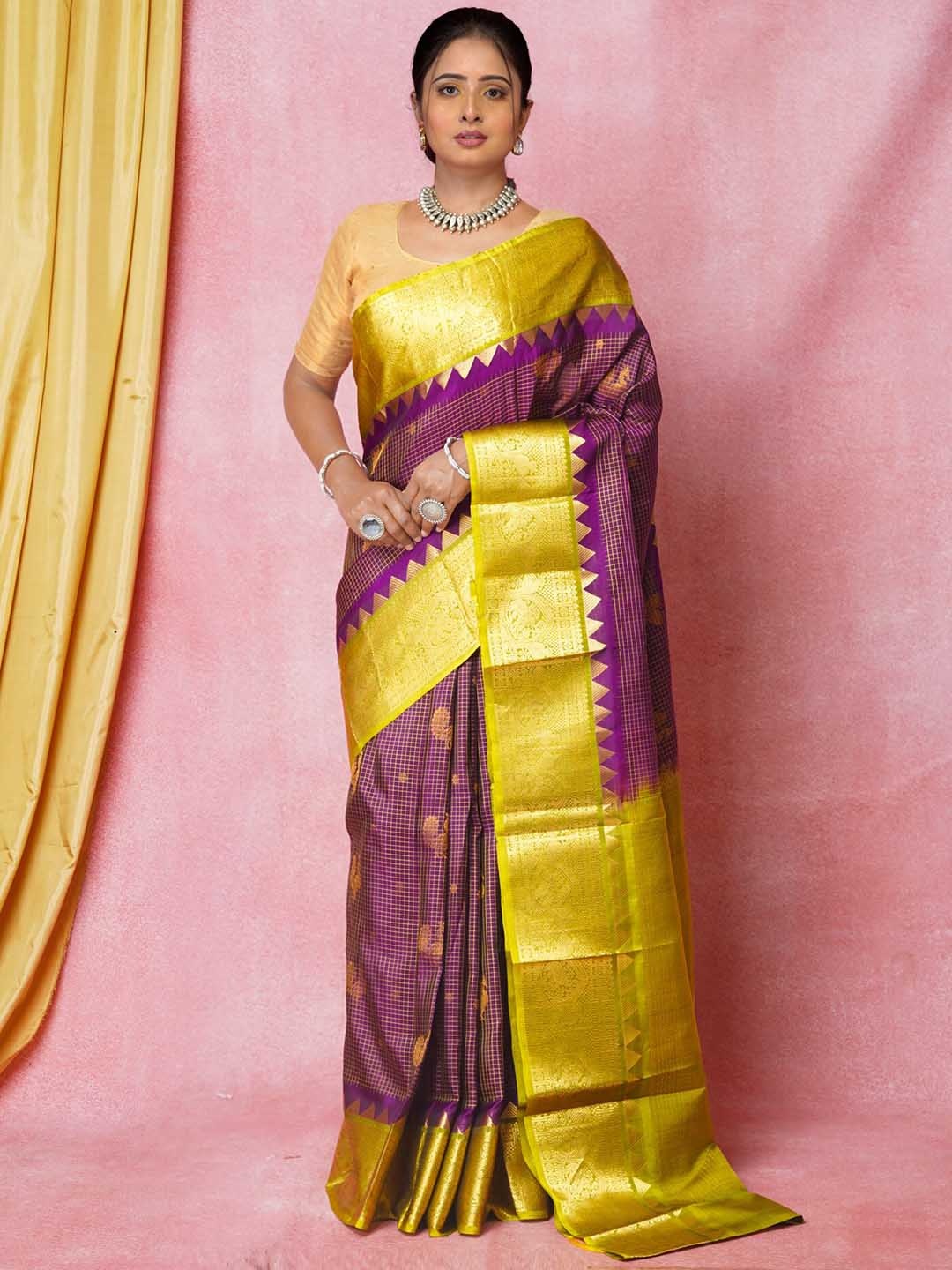 

Unnati Silks Woven Design Zari Kanjeevaram Saree, Violet