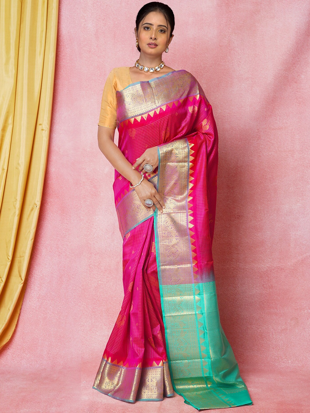 

Unnati Silks Woven Design Zari Kanjeevaram Saree, Pink