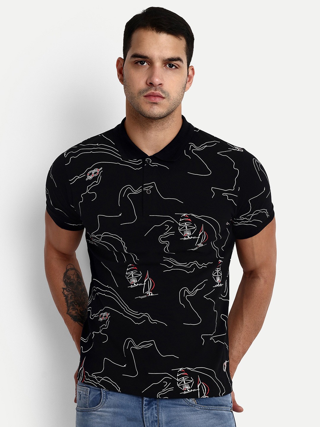 

REPRISE Abstract Printed Pure Cotton T-shirt, Black