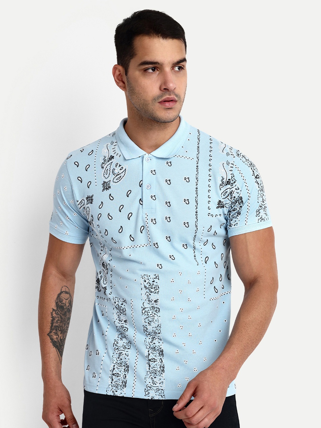 

REPRISE Conversational Printed Polo Collar Casual T-shirt, Turquoise blue