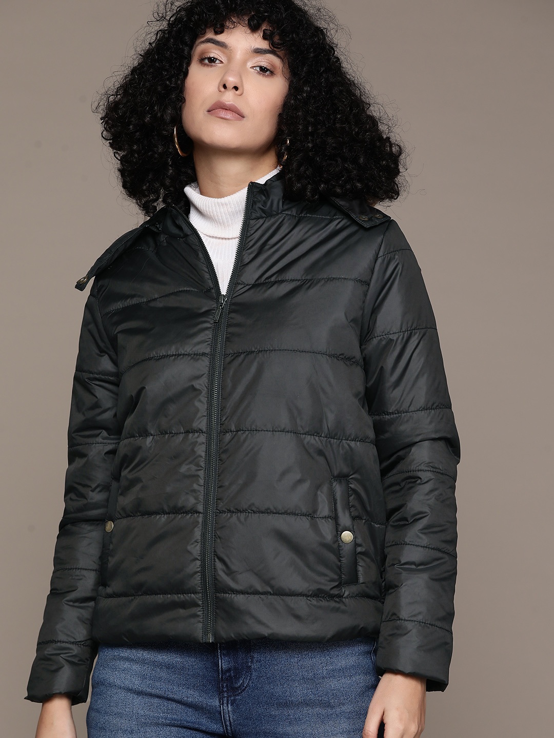 

Roadster Women Solid Outdoor Puffer Jacket, Black