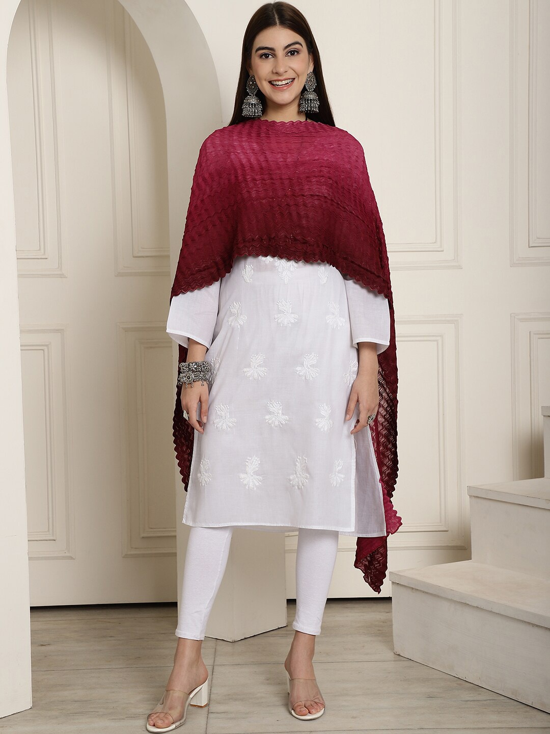 

LOOM LEGACY Woven Designed Chiffon Dupatta, Magenta