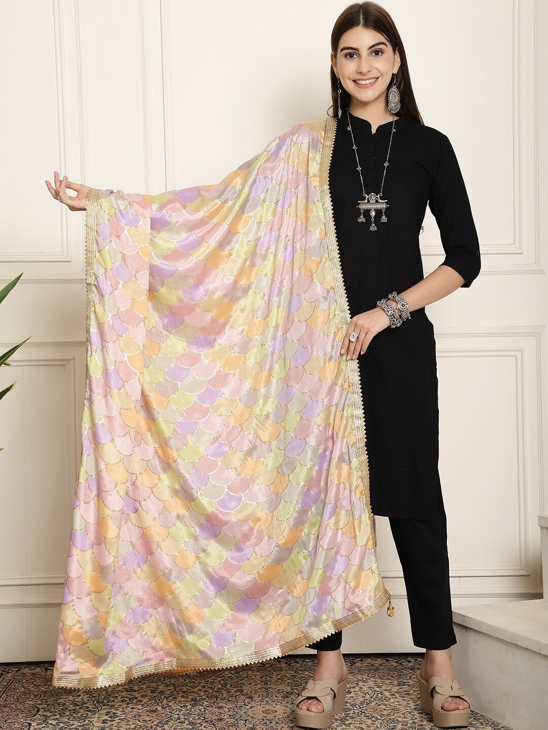 

LOOM LEGACY Woven Design Silk Dupatta, Green