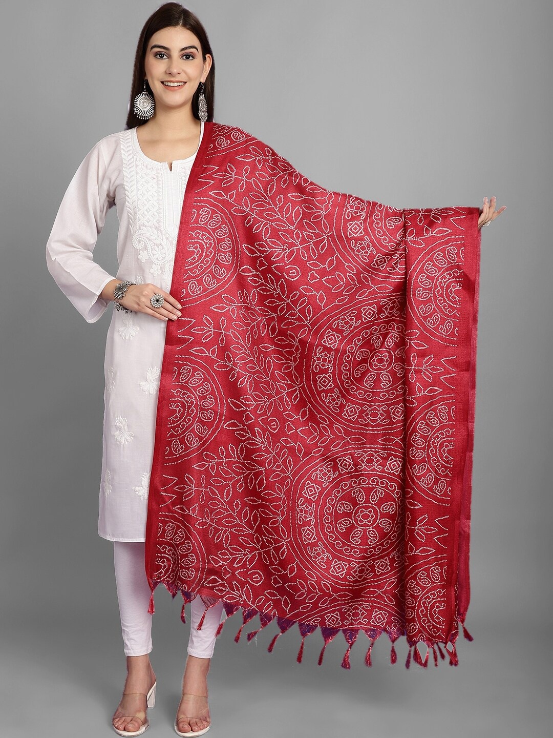 

LOOM LEGACY Ethnic Motif Printed Bandhani Dupatta, Maroon