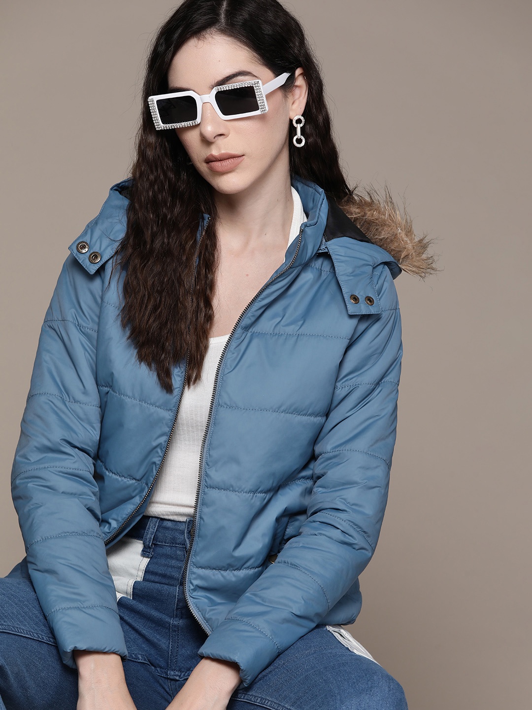 

Roadster Women Solid Outdoor Puffer Jacket, Blue