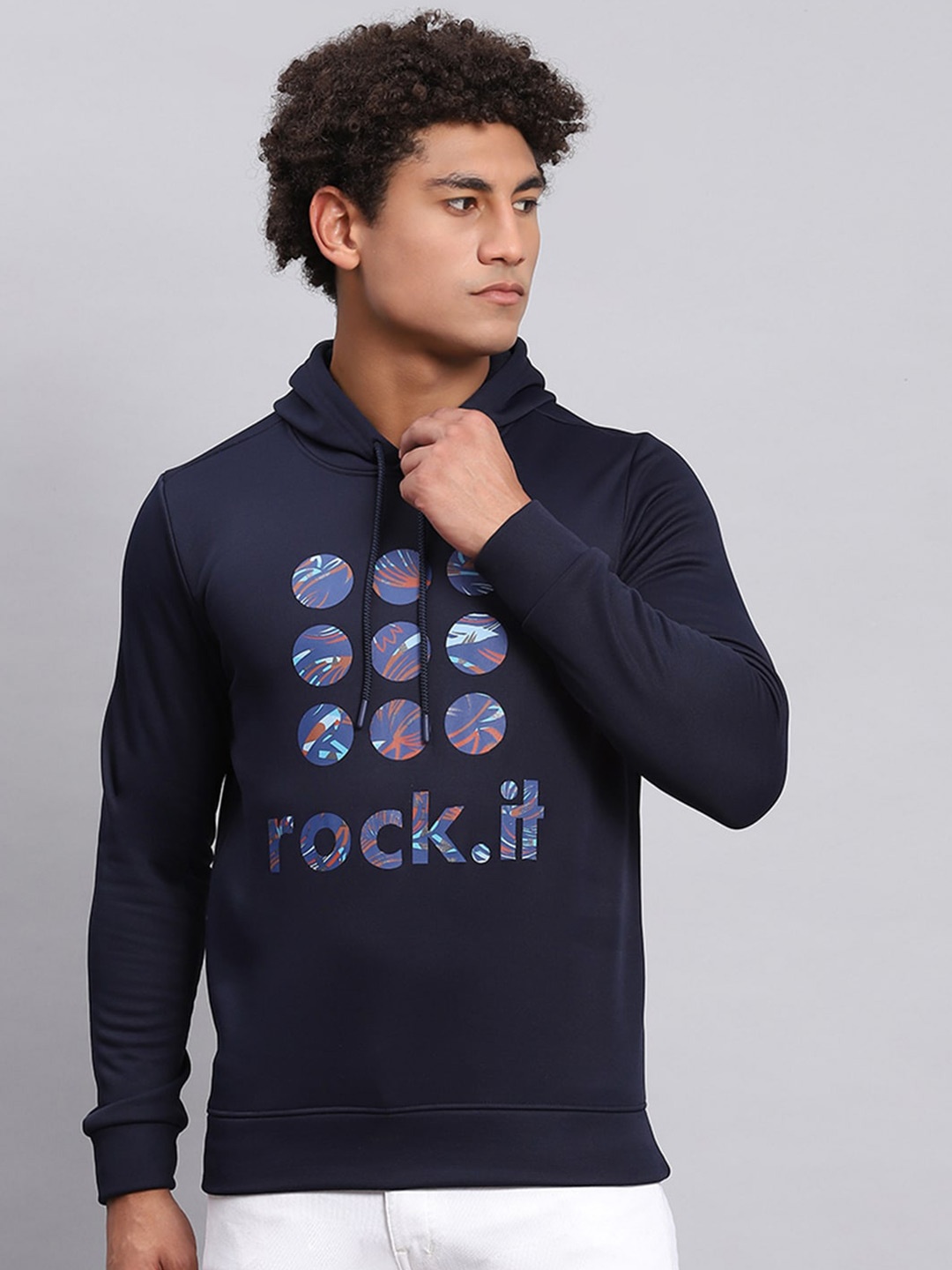 

rock.it Graphic Printed Hooded Sweatshirt, Navy blue