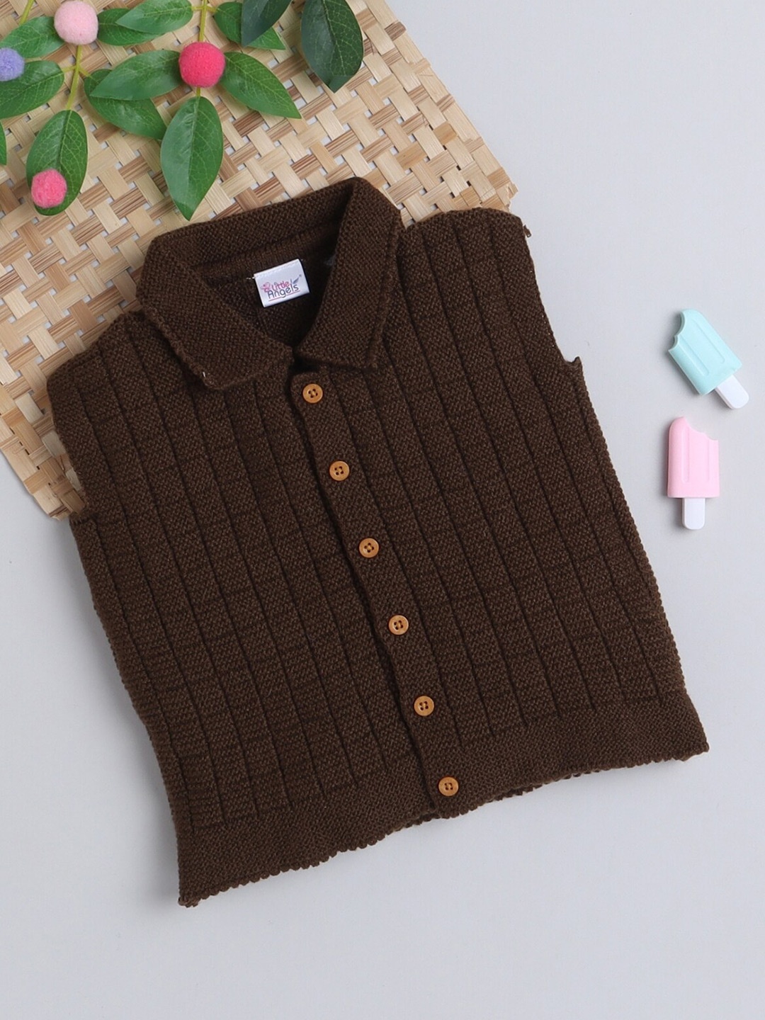 

Little Angels Unisex Kids Sleeveless Acrylic Cardigan, Brown