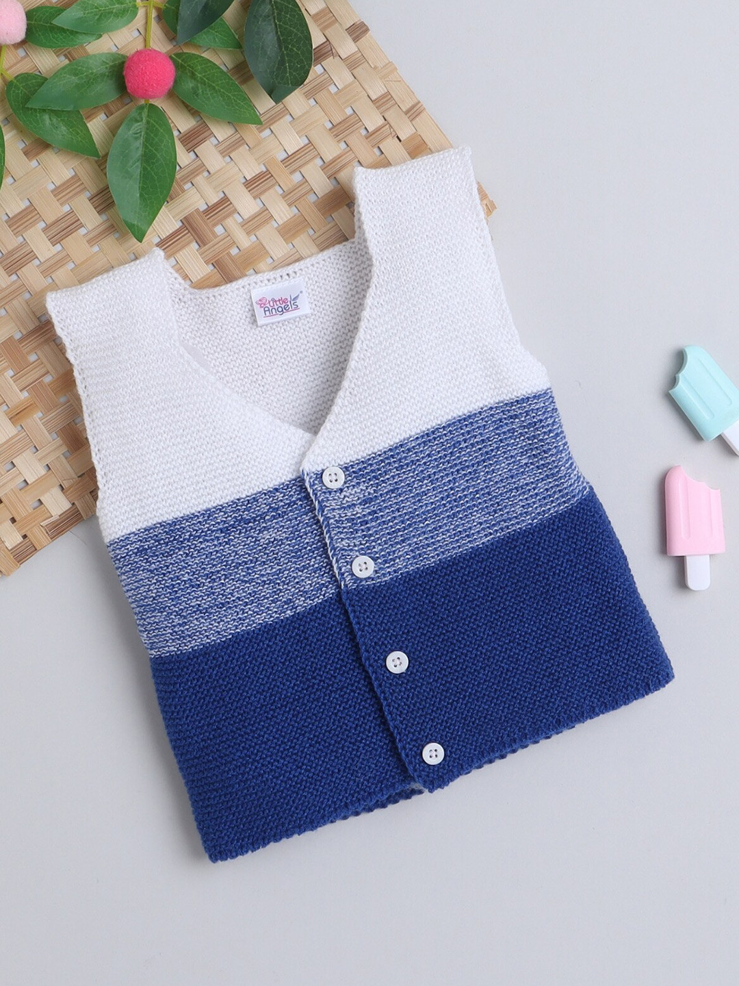 

Little Angels Kids Colourblocked Acrylic Sweater Vest, Blue