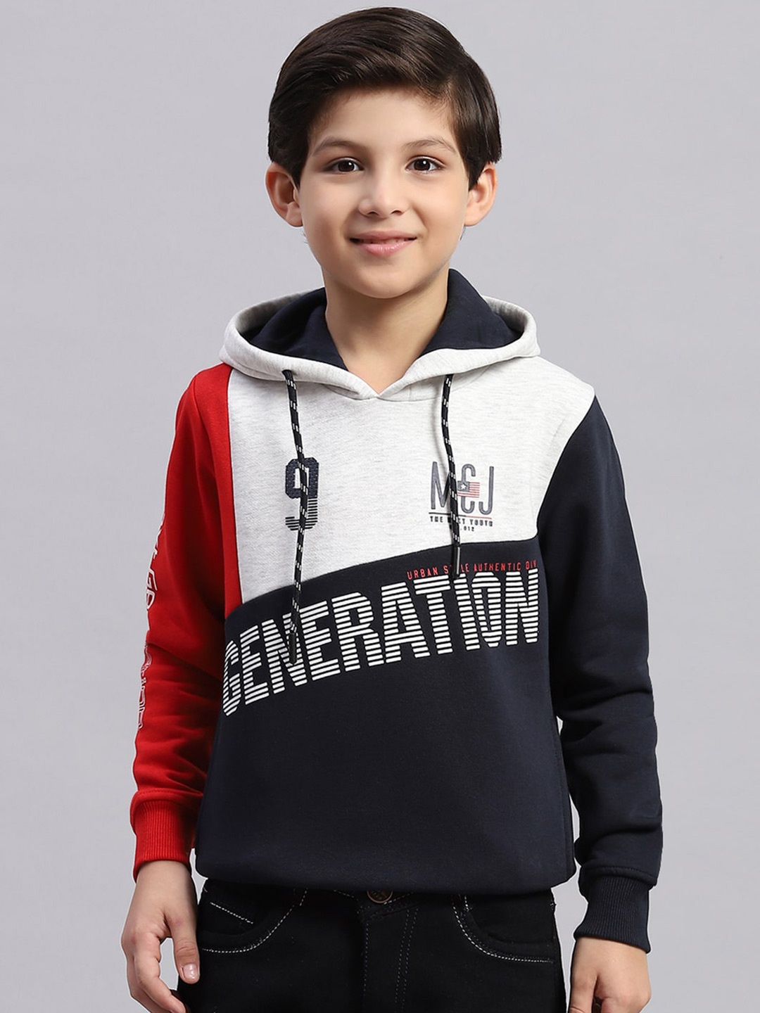 

Monte Carlo Boys Typography Printed Hooded Pullover, Navy blue