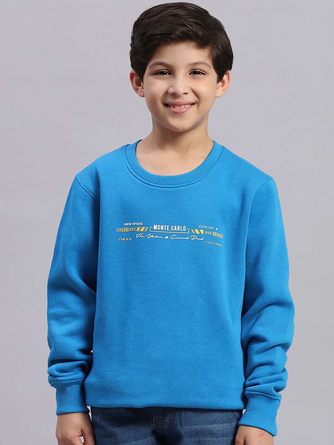 

Monte Carlo Boys Typography Printed Cotton Pullover Sweatshirt, Blue