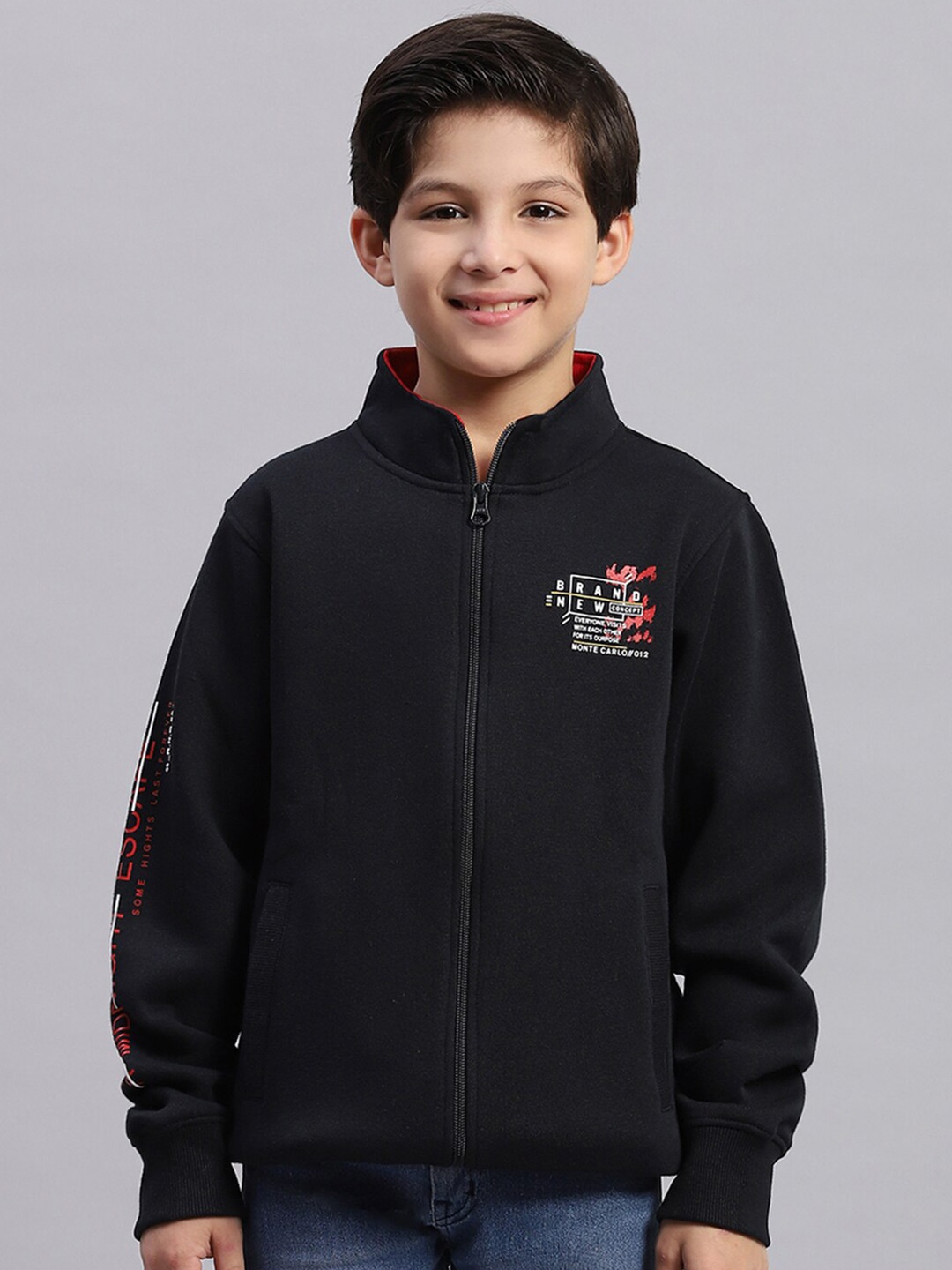 

Monte Carlo Boys Typography Printed Mock Collar Sweatshirt, Navy blue