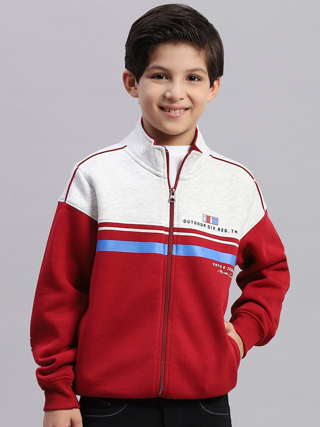 

Monte Carlo Boys Striped Front-Open Sweatshirt, Maroon