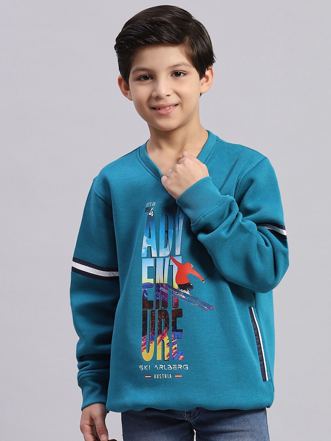 

Monte Carlo Boys Typography Printed Cotton Pullover Sweatshirt, Teal