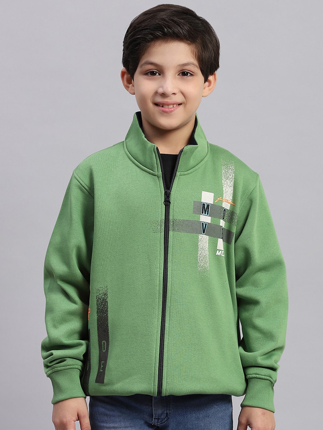 

Monte Carlo Boys Printed Mock Collar Front Open Sweatshirt, Green