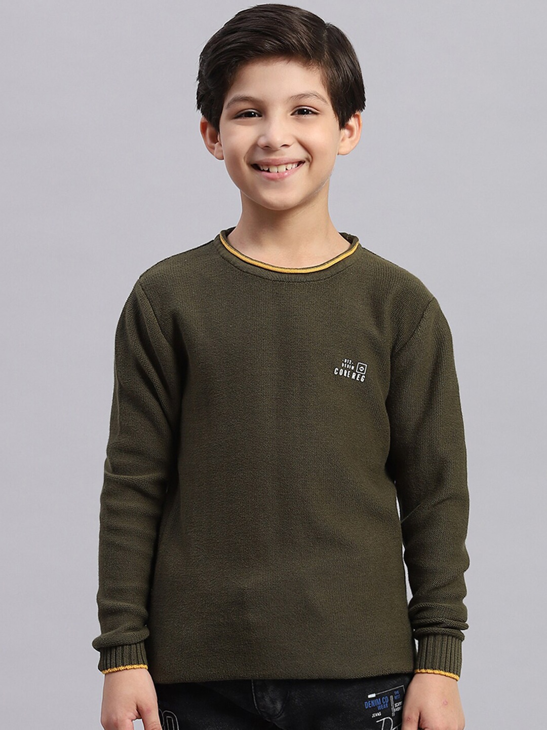 

Monte Carlo Boys Round Neck Pure Cotton Pullover, Olive