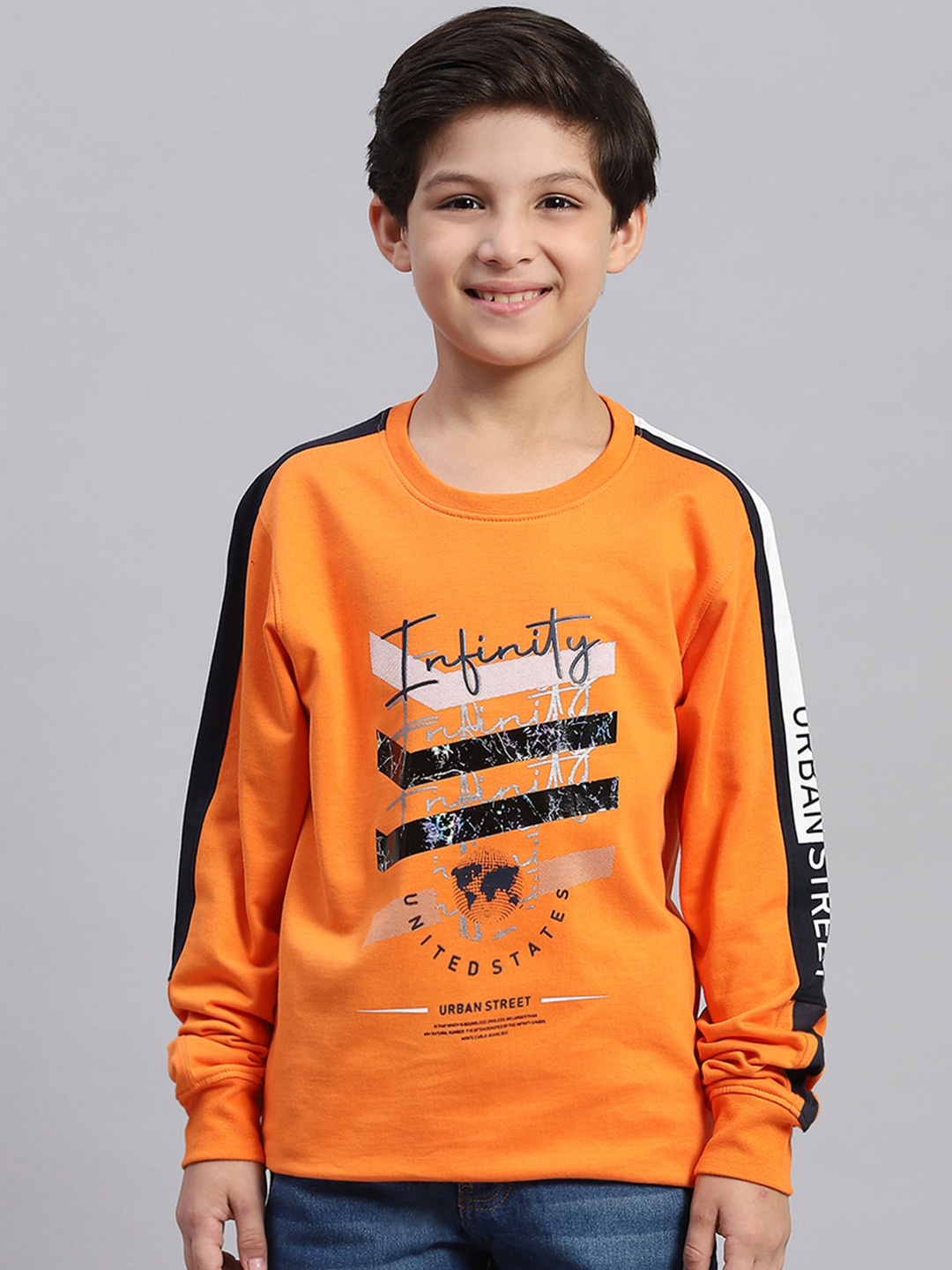 

Monte Carlo Boys Typography Printed Pullover Cotton Sweatshirt, Orange