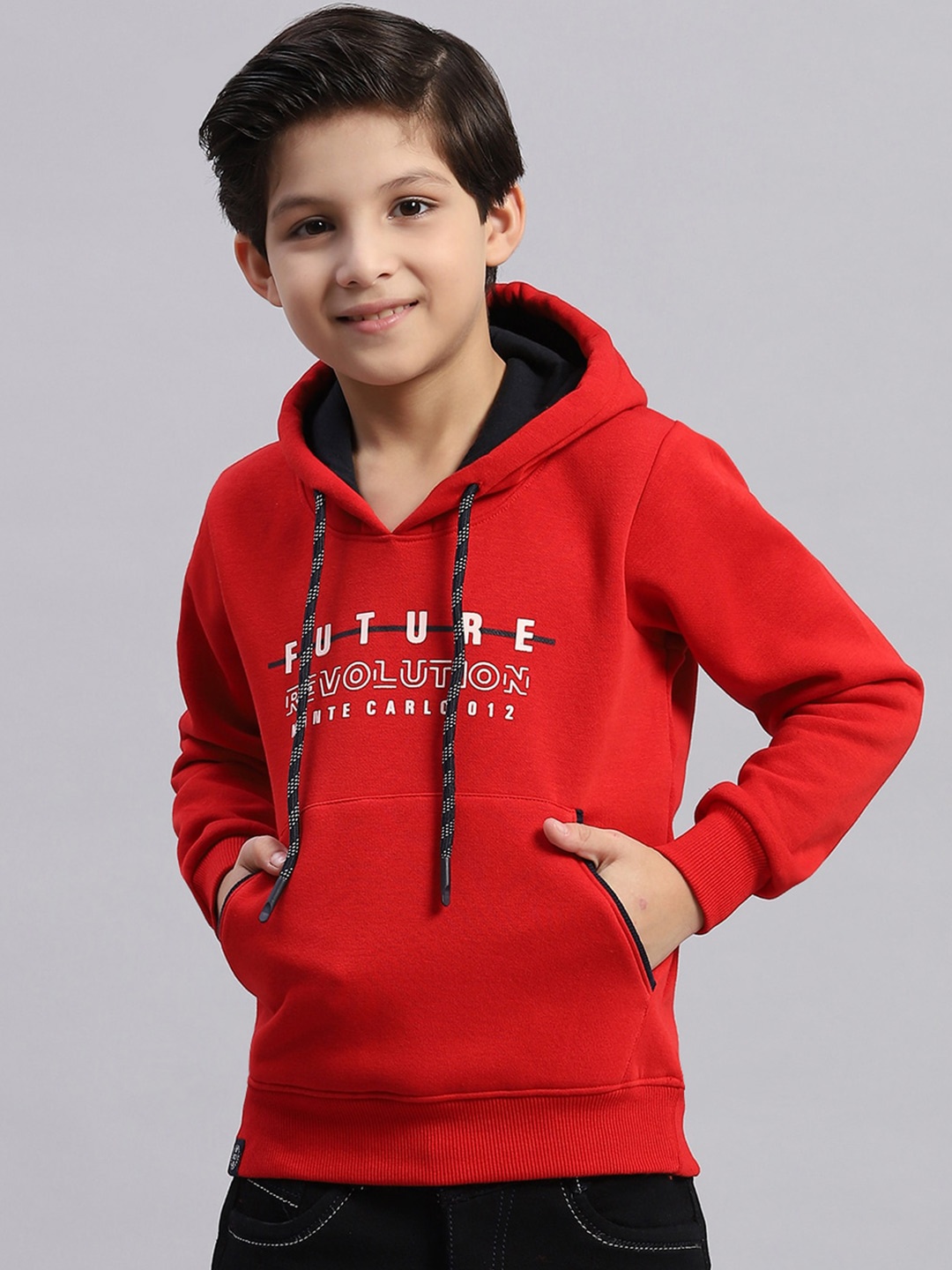 

Monte Carlo Boys Typography Printed Hooded Pullover, Red