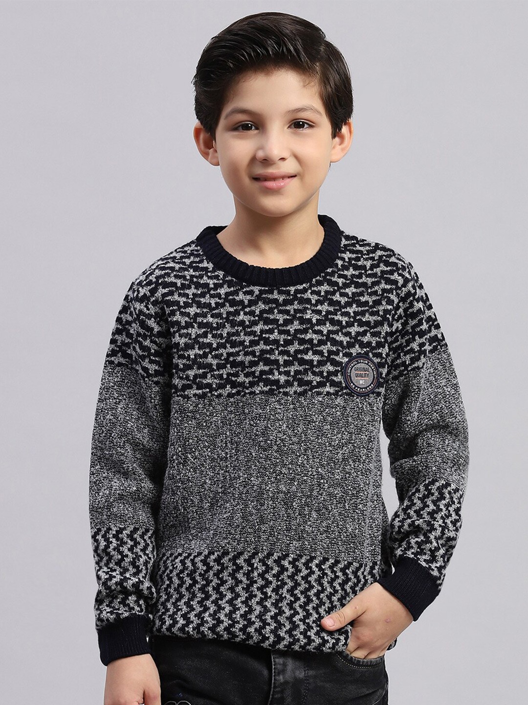 

Monte Carlo Boys Cable Nit Self Design Cotton Pullover Sweaters, Grey