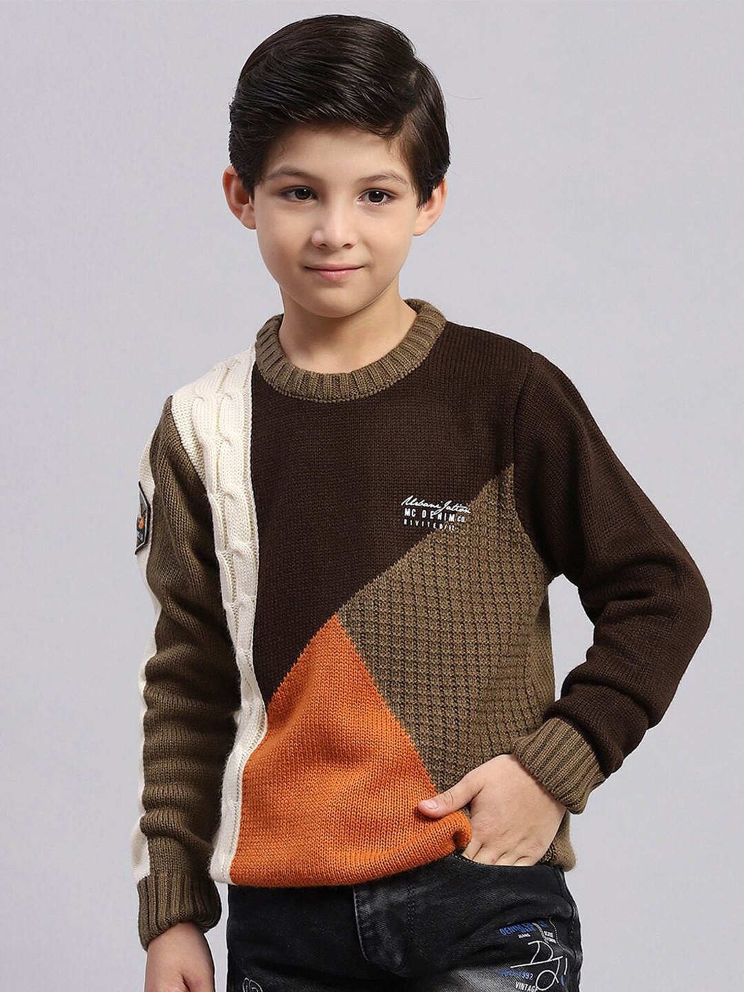 

Monte Carlo Boys Colourblocked Pure Acrylic Pullover, Brown