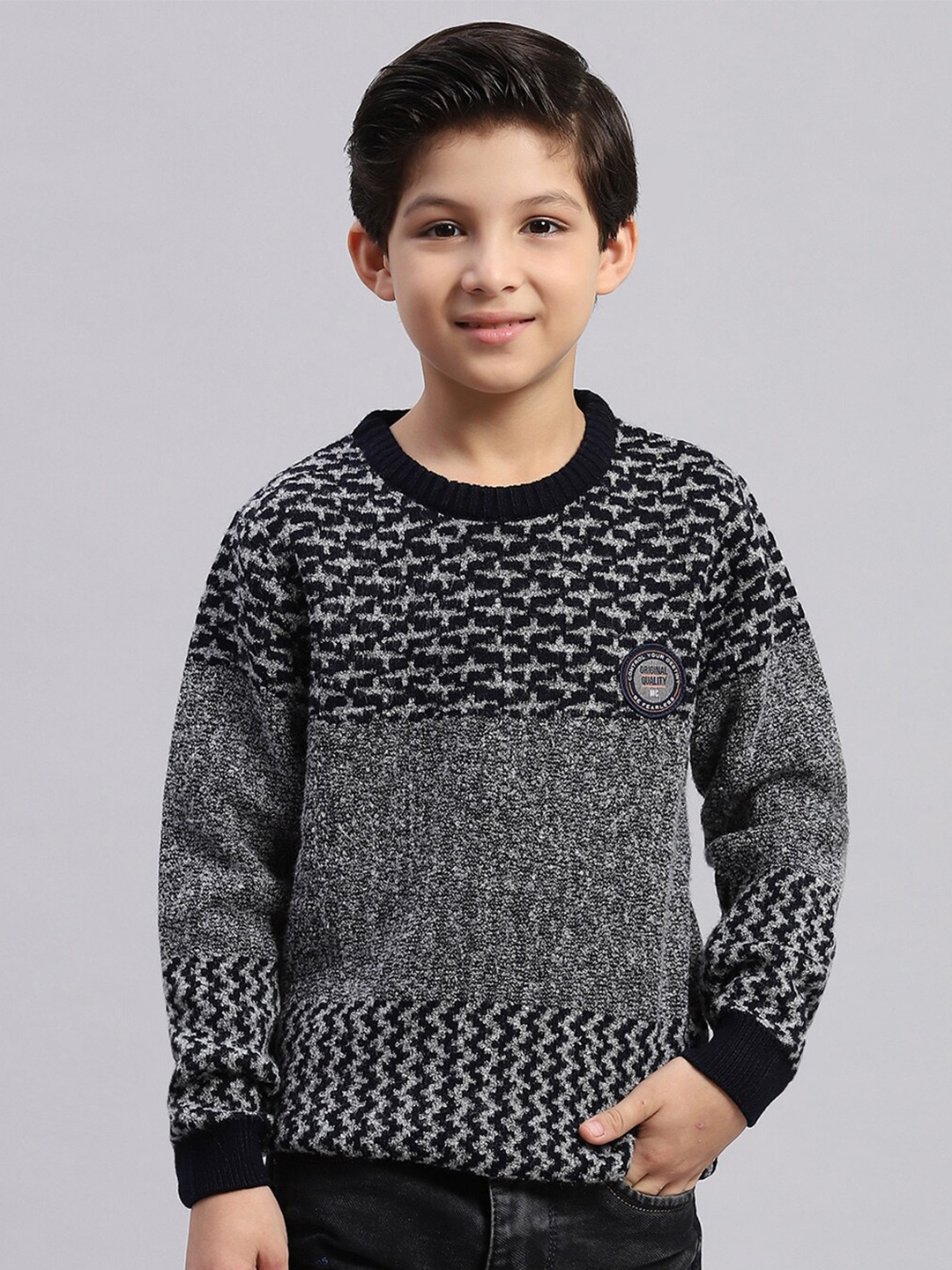 

Monte Carlo Boys Boys Geometric Printed Cotton Pullover, Grey