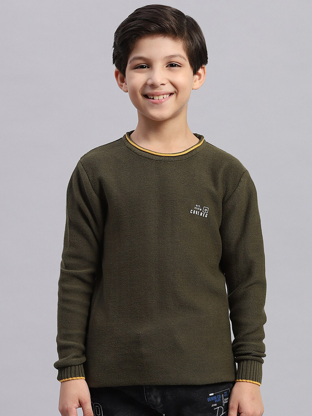 

Monte Carlo Boys Cable Nit Self Design Cotton Pullover, Olive