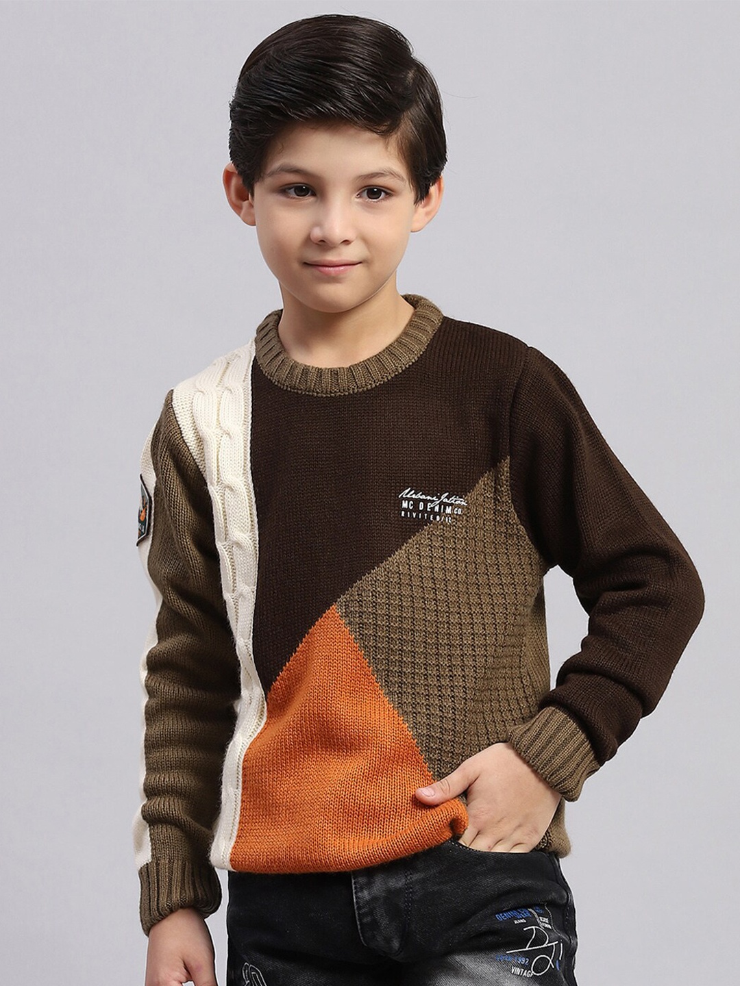 

Monte Carlo Boys Colourblocked Pure Acrylic Pullover, Brown