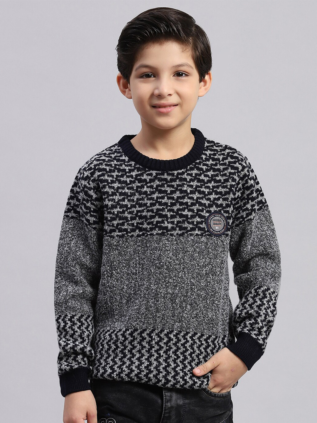 

Monte Carlo Boys Geometric Printed Cotton Pullover, Grey