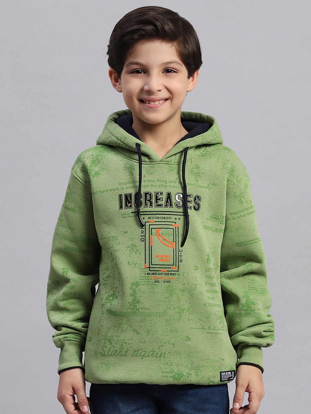 

Monte Carlo Boys Typography Printed Hooded Long Sleeves Pullover Sweatshirt, Green