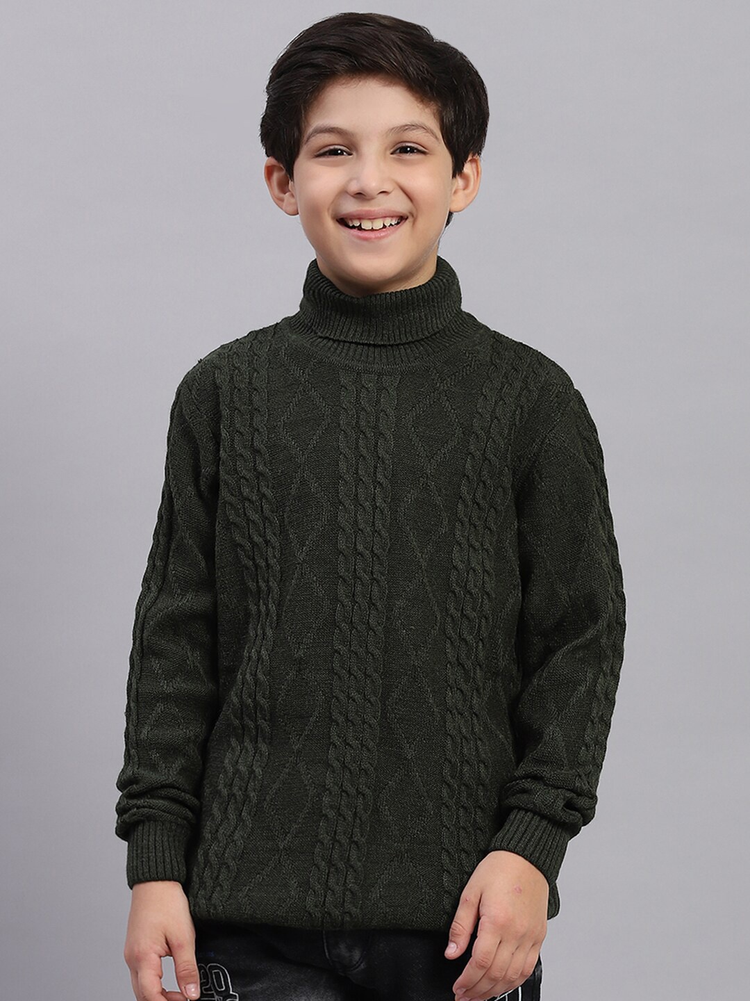 

Monte Carlo Boys Cable Knit Pure Cotton Pullover, Olive