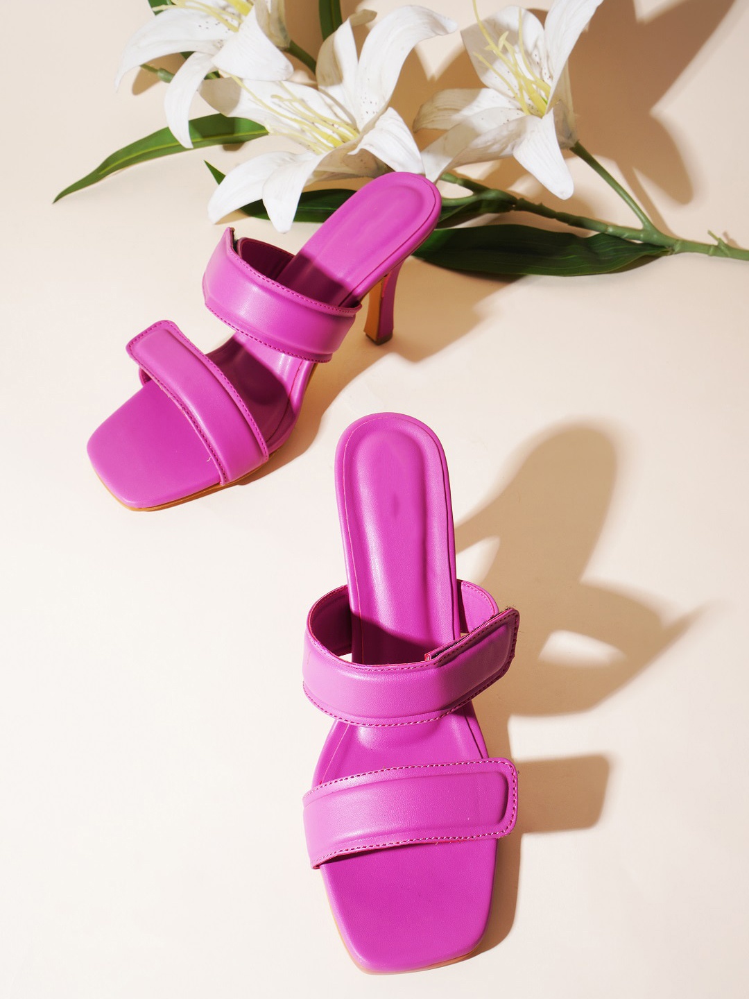 

Try Me Double Straps Open Toe Slim Heels, Pink