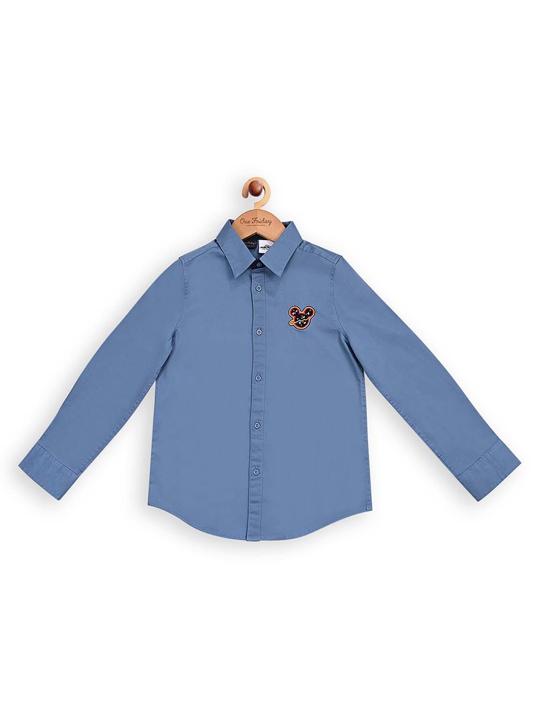 

One Friday Boys Mickey Mouse Embroidered Classic Casual Shirt, Blue