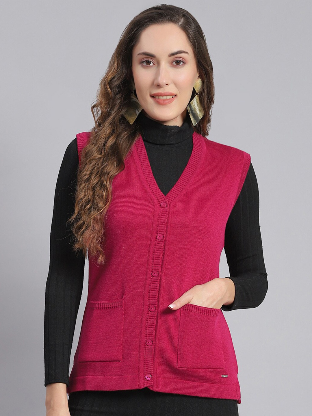 

Monte Carlo V-Neck Sleeveless Cardigan Sweater, Pink