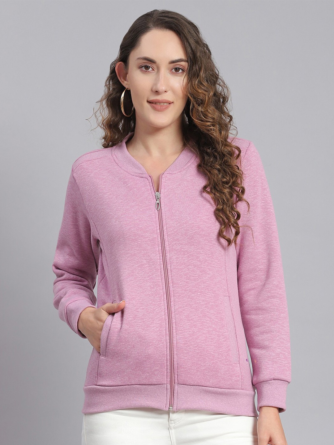 

Monte Carlo Mock Collar Front-Open Sweatshirt, Purple