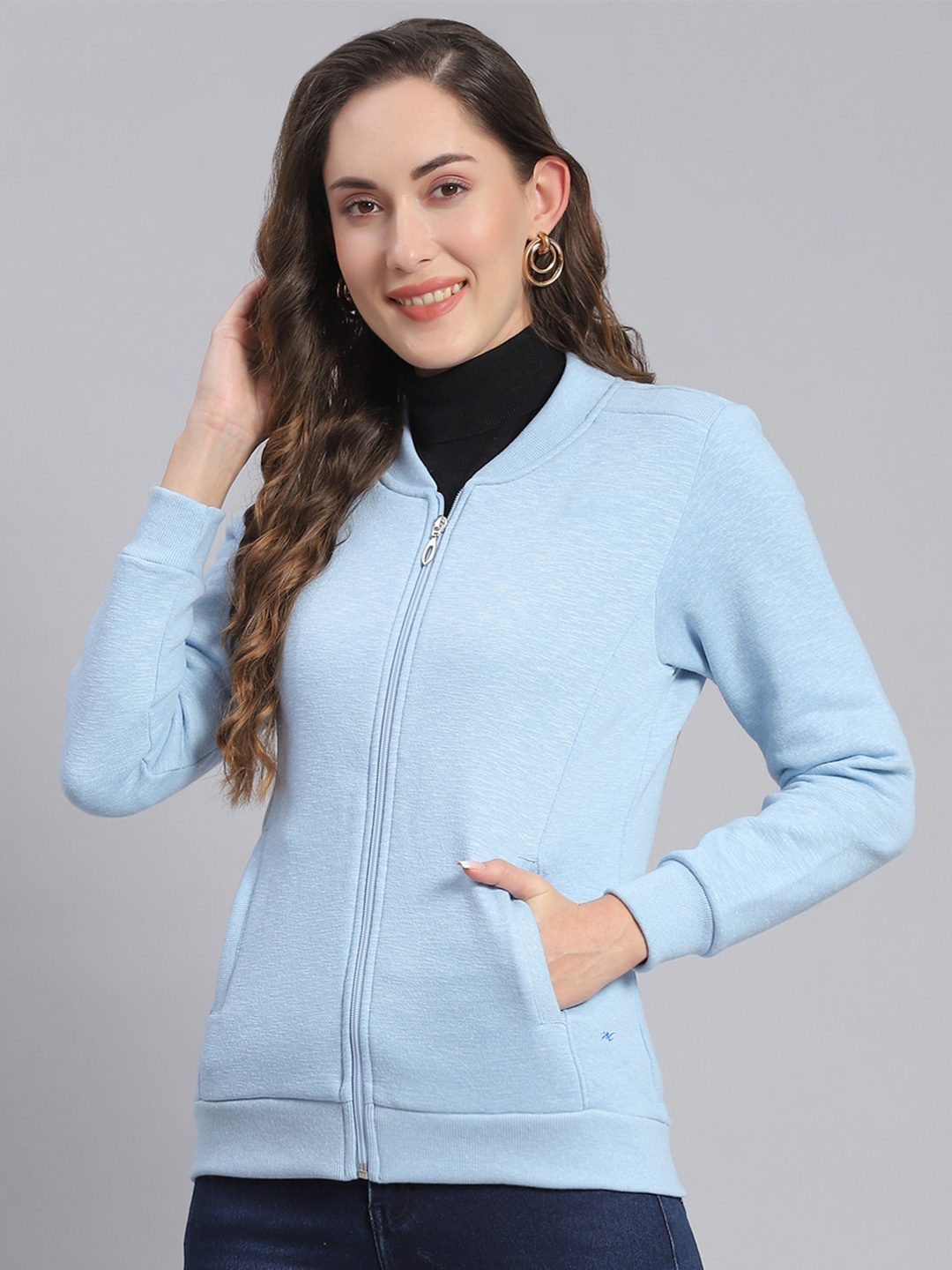 

Monte Carlo Henley Neck Long Sleeves Front-Open Sweatshirt, Blue