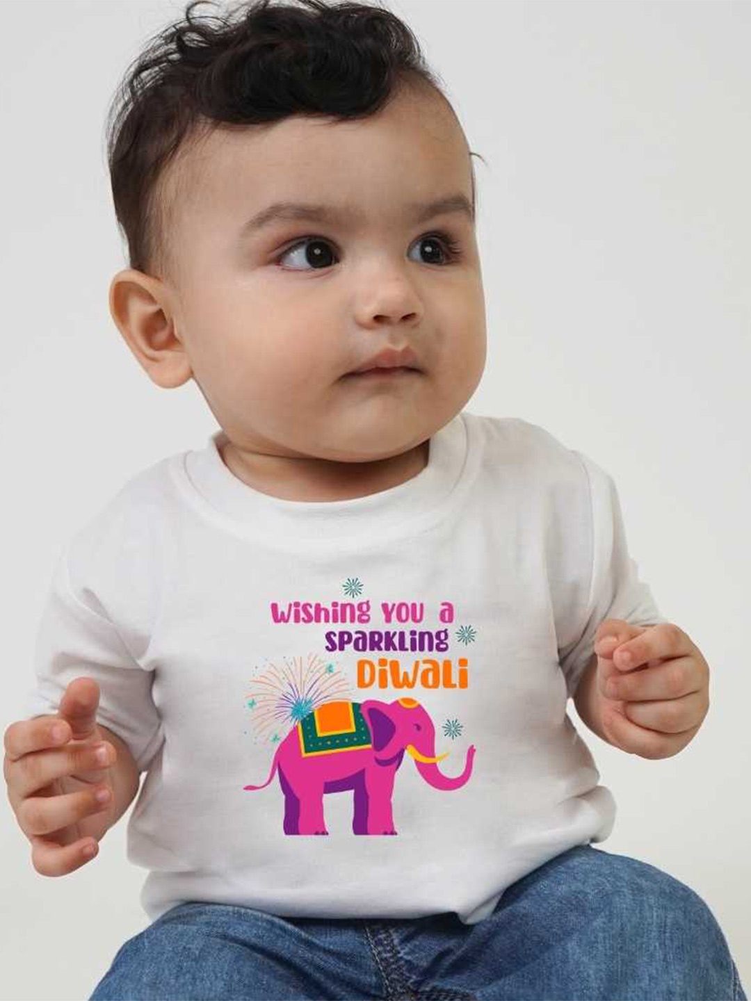 

KNITROOT Kids Wishing You A Sparkling Diwali Printed T-shirt, White
