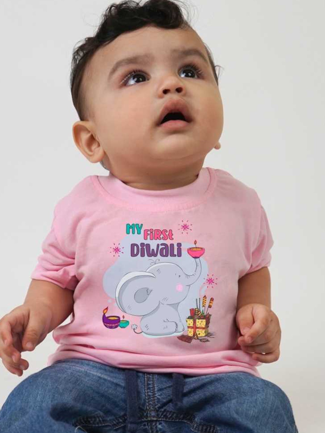 

KNITROOT Infants Elephant Printed Round Neck Short Sleeves T-shirt, Pink