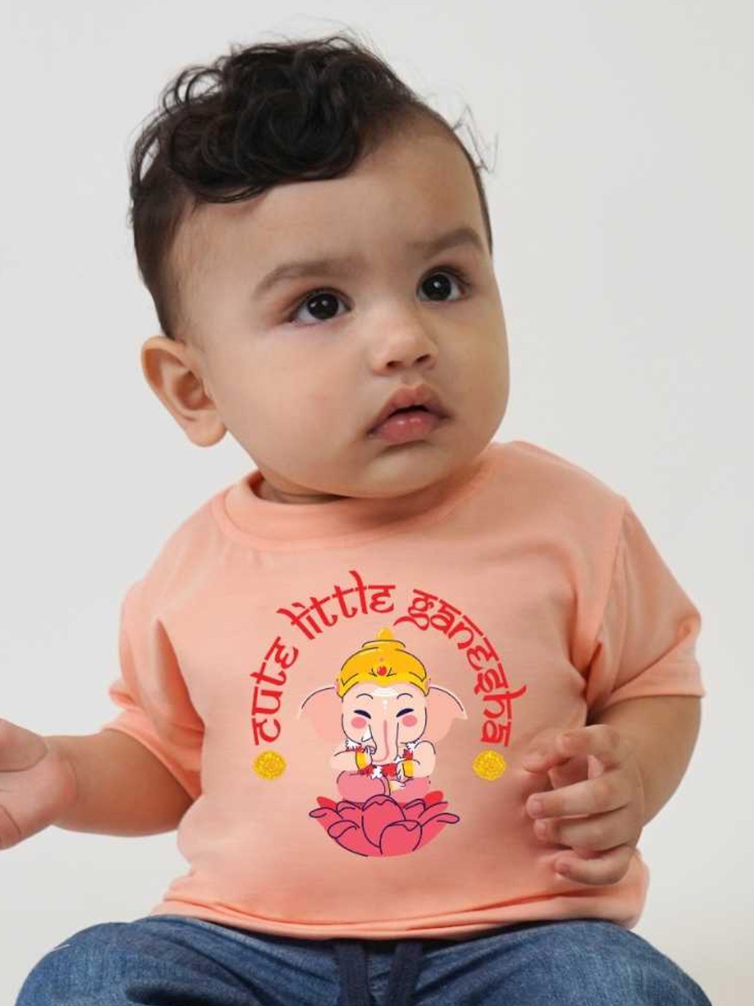 

KNITROOT Kids Graphic Printed Cotton T-shirt, Peach