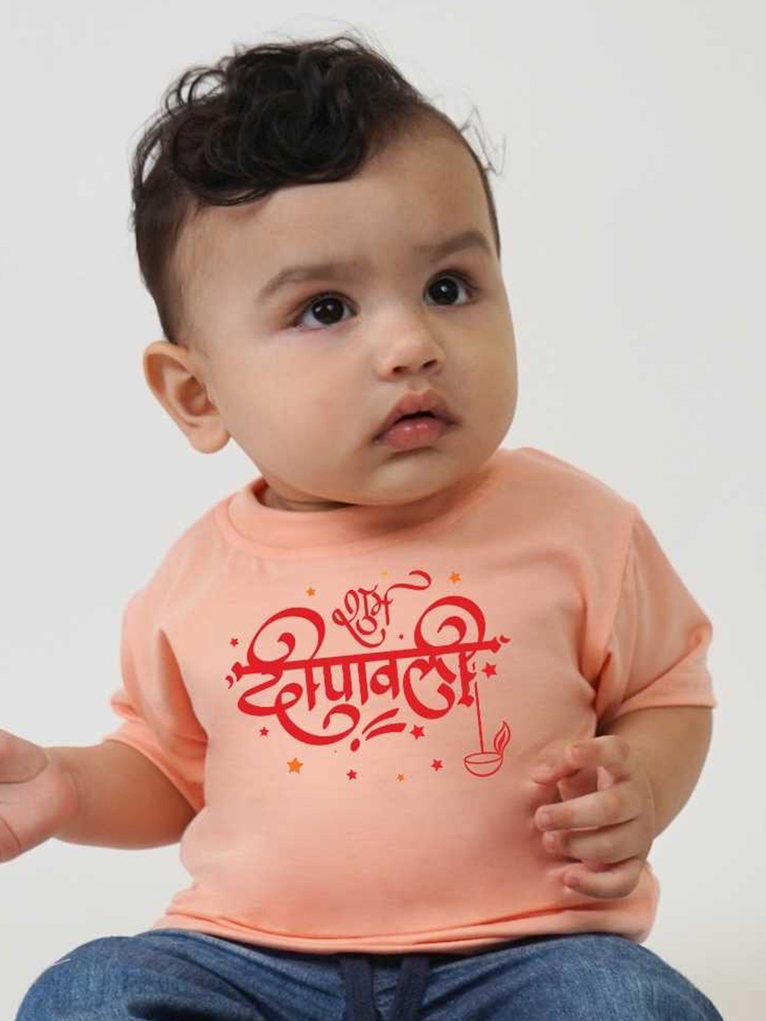 

KNITROOT Kids Subh Deepavali Printed T-shirt, Peach
