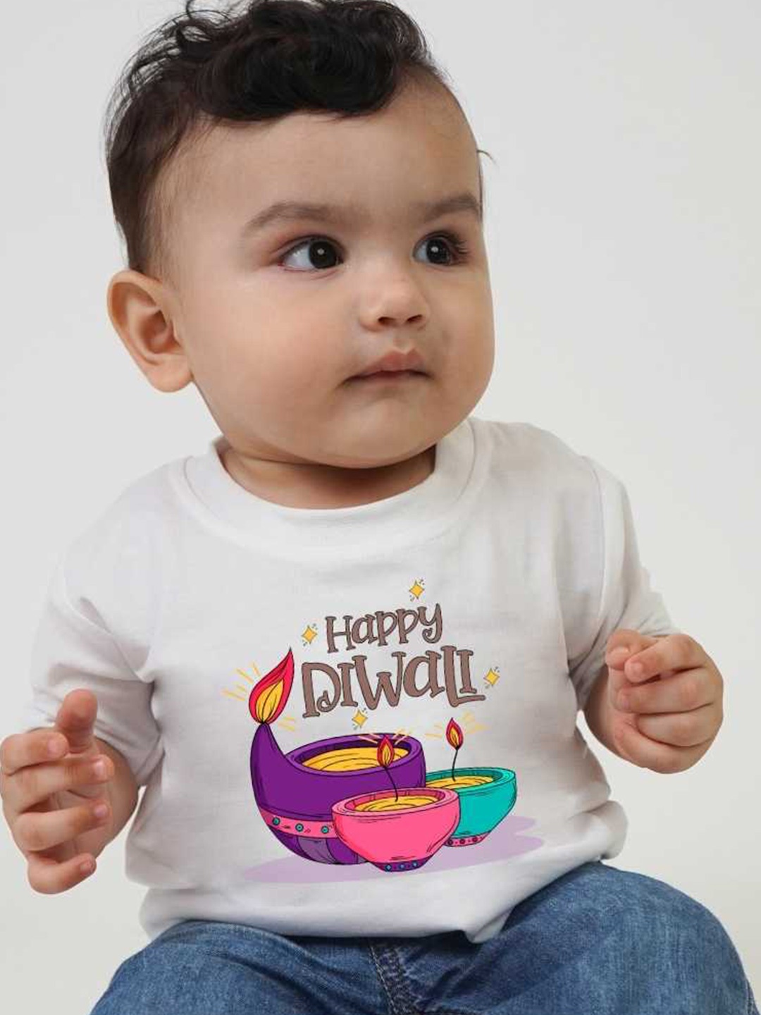 

KNITROOT Kids Happy Diwali Diya Printed T-shirt, White