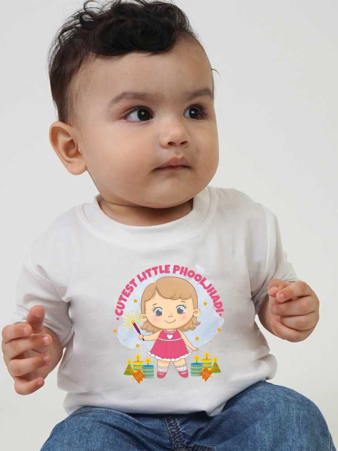 

KNITROOT Infants Graphic Printed Round Neck Short Sleeves T-shirt, White