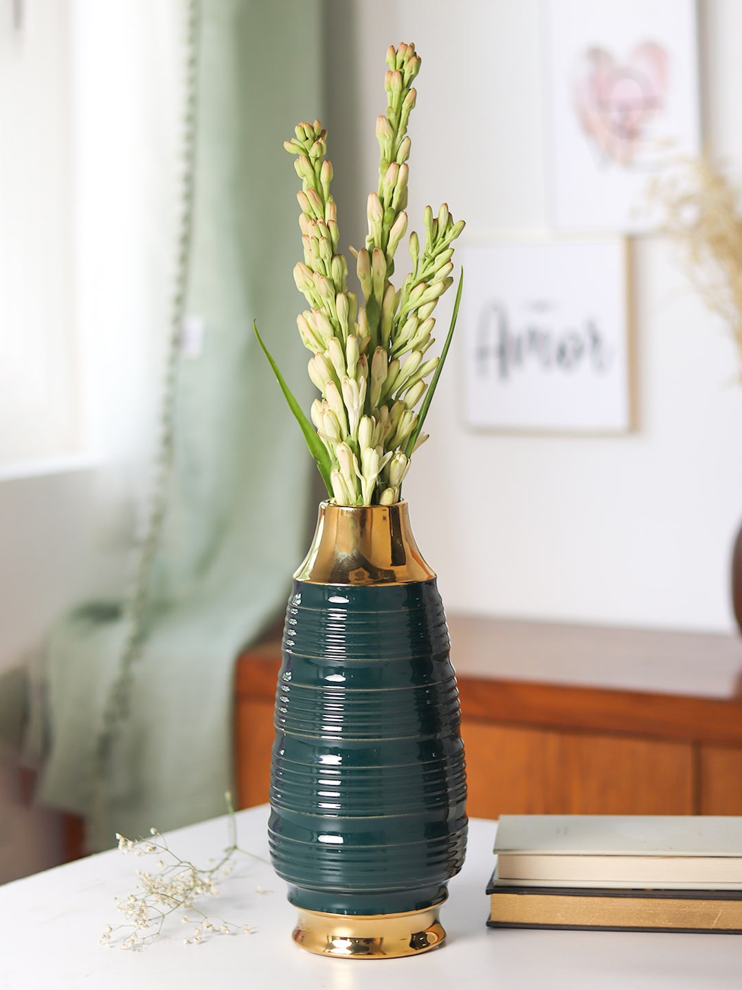 

MARKET99 Teal & Gold Toned Ceramic Flower Vase