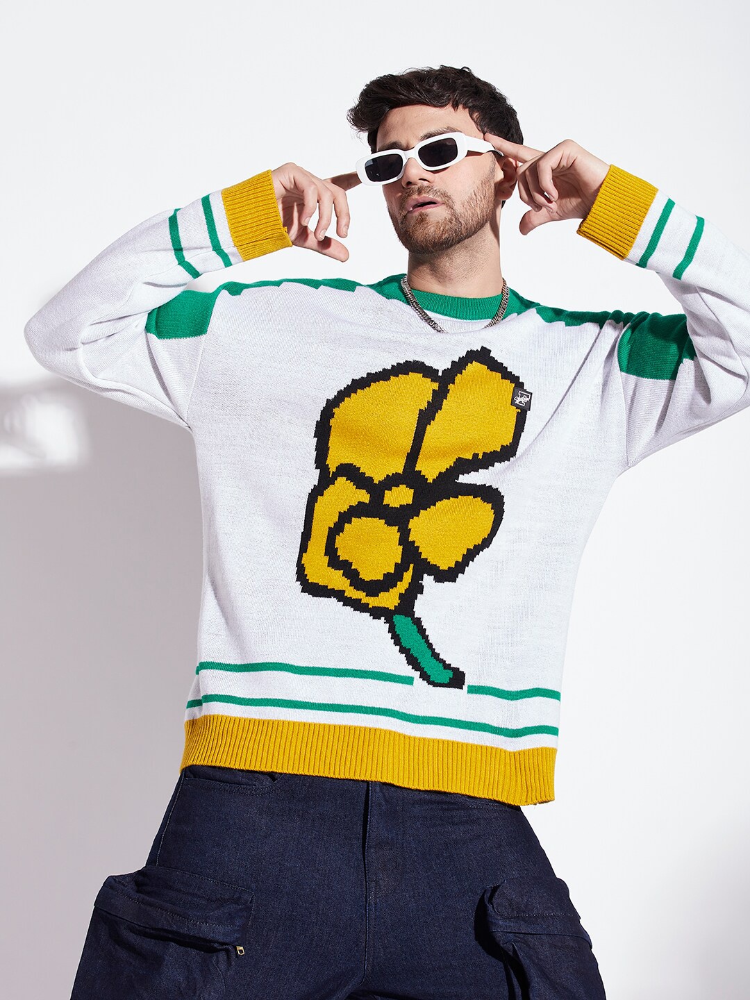 

FUGAZEE Graphic Printed Acrylic Pullover, White