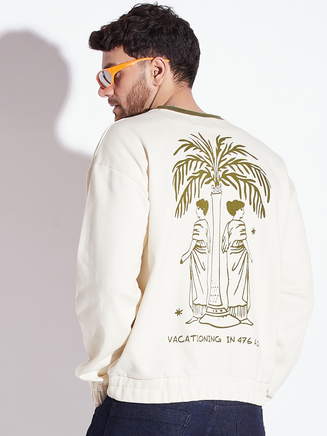 

FUGAZEE Graphic Printed Pullover Cotton Sweatshirt, Off white