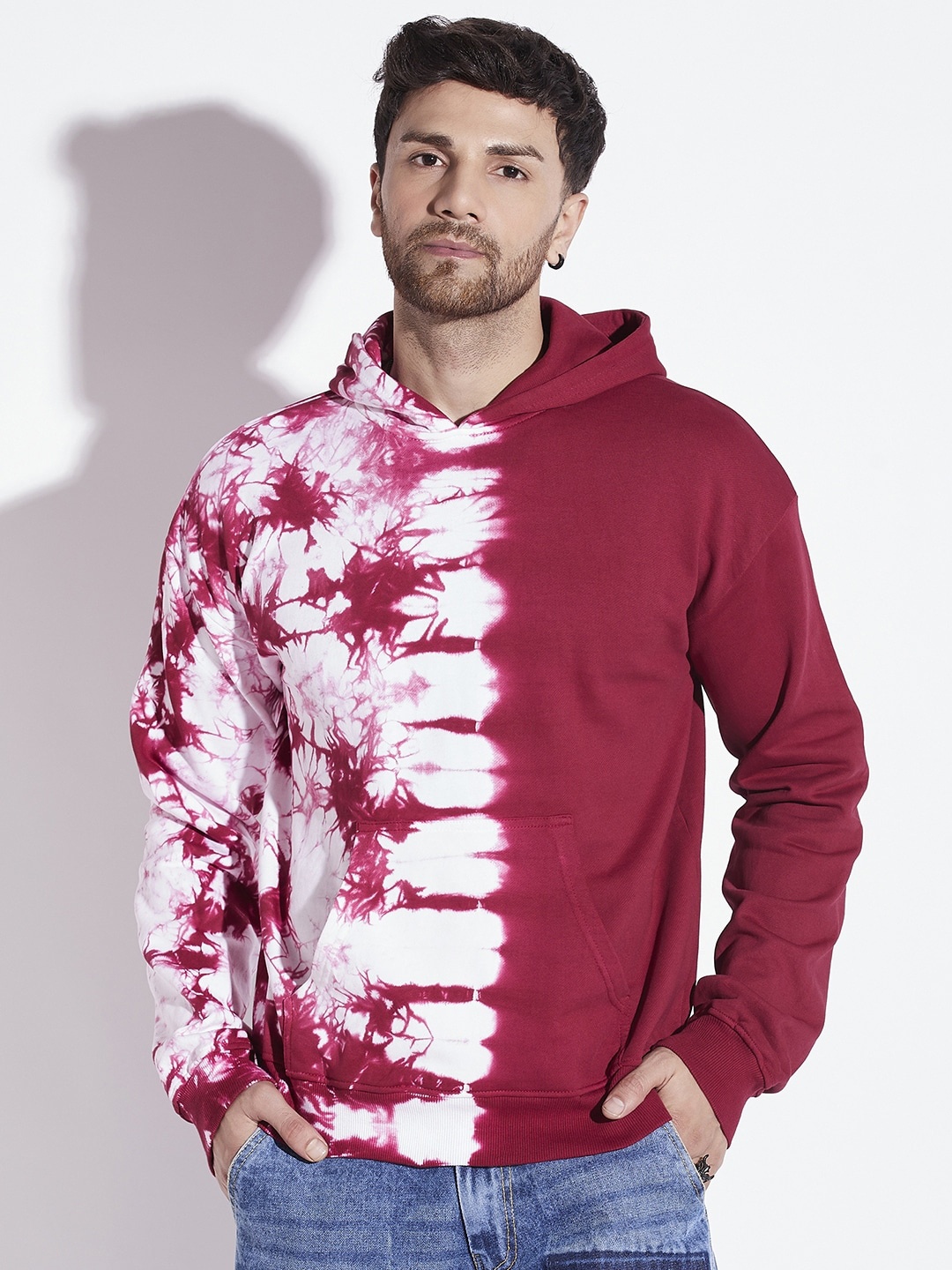 

FUGAZEE Maroon Tie & Dye Dyed Hooded Cotton Sweatshirt